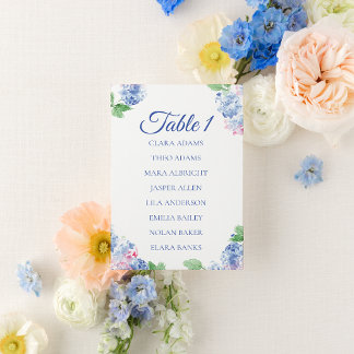 Numeração De Mesa Soft Blue Hydrangea Wedding Seating Chart Card