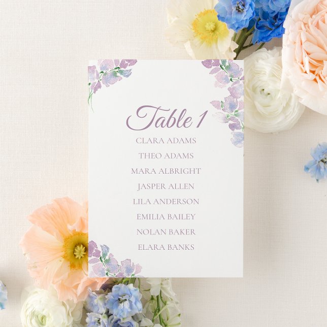 Numeração De Mesa Soft Purple Butterfly Pea Wedding Seating Card (Criador carregado)