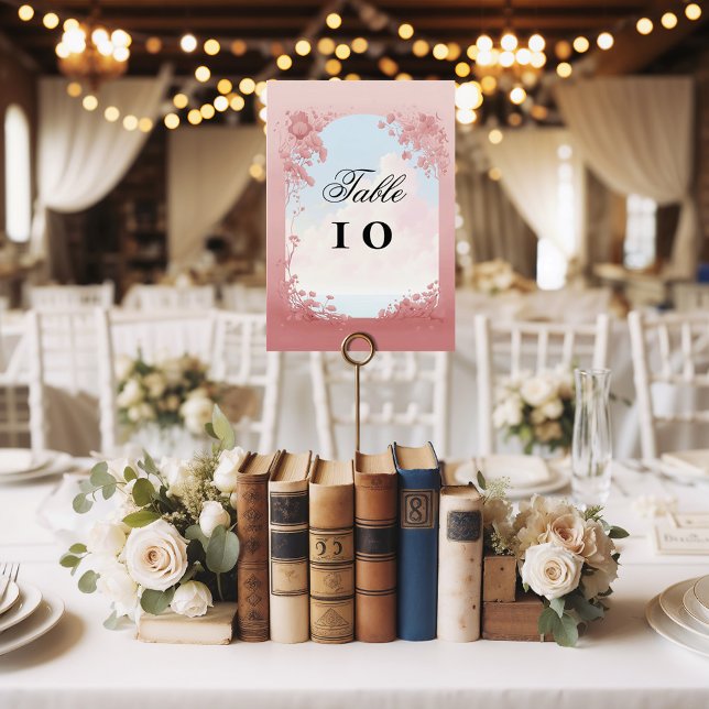 Numeração De Mesa Sonho céu, casamento de conto de fadas (Fairytale inspired wedding table numbers, featuring a romantic landscape)