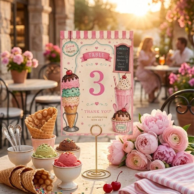 Numeração De Mesa Sorvete Pastel Aniversário Doce (Criador carregado)