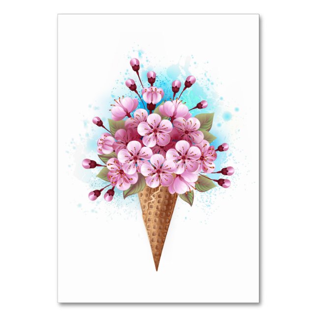 Numeração De Mesa Sorvete Waffle Rosa Sakura Cone (Frente)