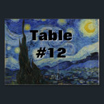 Numeração De Mesa Starry Night Vincent van Gogh Painting<br><div class="desc">Este belo design de arte mostra o famoso quadro poste-impressionista holandês Vincent van Gogh, "A Noite Estrelada". Pintado durante sua estadia no asilo Remy Santo na década de 1880, van Gogh retratou as colinas rolantes e árvores ciprestes que viu de sua janela. Ele também acrescentou a vila, que ele não...</div>