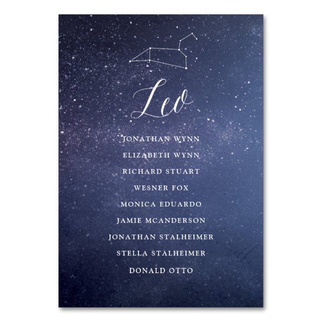 Numeração De Mesa Stars Galaxy Seating Chart Card Leo (Frente)