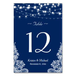 Numeração De Mesa String Lights Lace Marinho Blue WedTable Number