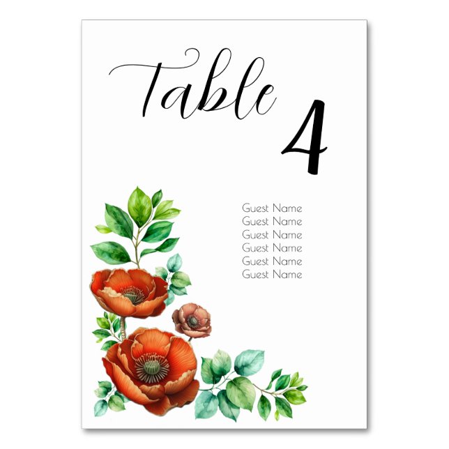 Numeração De Mesa Sublime Cápsulas Vermelhas de Aquarela no Estilo d (Frente)