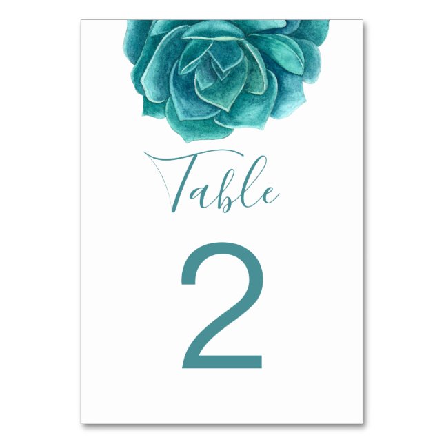 Numeração De Mesa Suculenta aguarela menta. Casamento de cacto azul- (Frente)