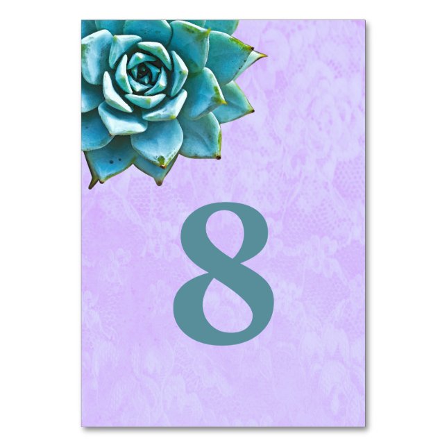 Numeração De Mesa Suculentas Aquarela em Renda Lavanda (Frente)
