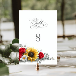 Numeração De Mesa Sunflower and Red Rose Floral Wedding