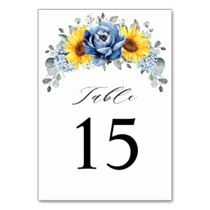Numeração De Mesa Sunflower Dusty Blue Slate Peony Casamento Floral
