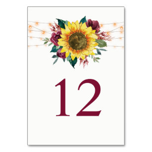 Numeração De Mesa Sunflower String Luz Rustic Floral Casamento