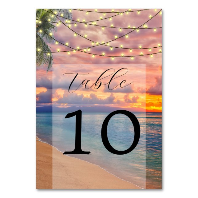 Numeração De Mesa Sunset Beach String Lights WedTable Number (Frente)