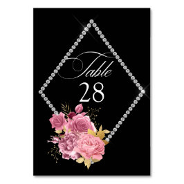 Numeração De Mesa T Bodas Floral de Diamante Rosa e Dourado e Prata
