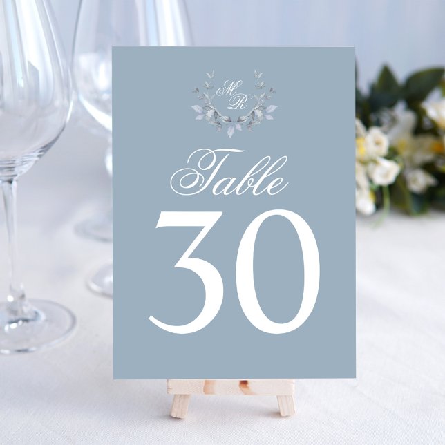 Numeração De Mesa Tabela Casada Azul Dusty Número Monograma Motif (Wedding elegant dusty blue table number.)