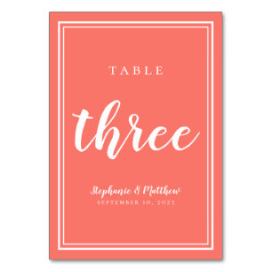 Numeração De Mesa Tabela Casada Coral Número Três Moderna Minimalist