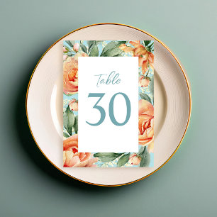 Numeração De Mesa Tabela Casada Elegante Número Azul Peach Floral