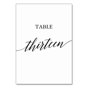 Numeração De Mesa Tabela de Caligrafia Negra Elegante Número Treze