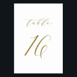 Numeração De Mesa Tabela de Casamento de Script Minimalista Dourado<br><div class="desc">Mesa 16. Números de tabela elegantes cartões com script minimalista de ouro. Esse número de tabela de ouro e branco é perfeito para casamentos,  graduação,  chás de fraldas,  chás de panela e outros eventos. Outros números e cores estão disponíveis.</div>