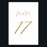 Numeração De Mesa Tabela de Casamento de Script Minimalista Dourado<br><div class="desc">Mesa 17. Números de tabela elegantes cartões com script minimalista de ouro. Esse número de tabela de ouro e branco é perfeito para casamentos,  graduação,  chás de fraldas,  chás de panela e outros eventos. Outros números e cores estão disponíveis.</div>