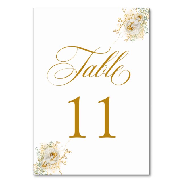 Numeração De Mesa Tabela de Casamento Floral de Script Dourado Elega (Frente)