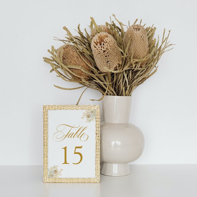 Numeração De Mesa Tabela de Casamento Floral de Script Dourado Elega (Criador carregado)