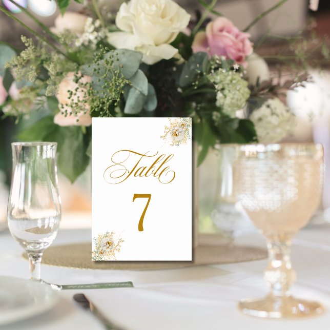 Numeração De Mesa Tabela de Casamento Floral de Script Dourado Elega (Criador carregado)