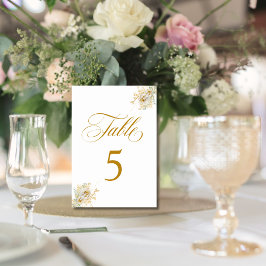 Numeração De Mesa Tabela de Casamento Floral de Script Dourado Elega