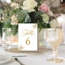 Numeração De Mesa Tabela de Casamento Floral de Script Dourado Elega