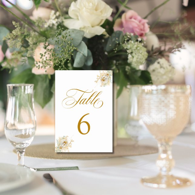 Numeração De Mesa Tabela de Casamento Floral de Script Dourado Elega (Criador carregado)