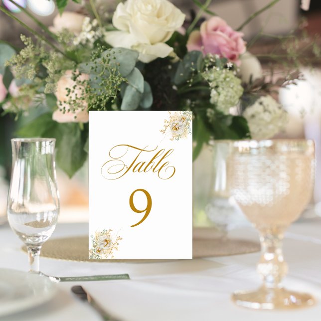 Numeração De Mesa Tabela de Casamento Floral de Script Dourado Elega (Criador carregado)