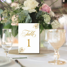 Numeração De Mesa Tabela de Casamento Floral de Script Dourado Elega