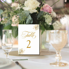 Numeração De Mesa Tabela de Casamento Floral de Script Dourado Elega