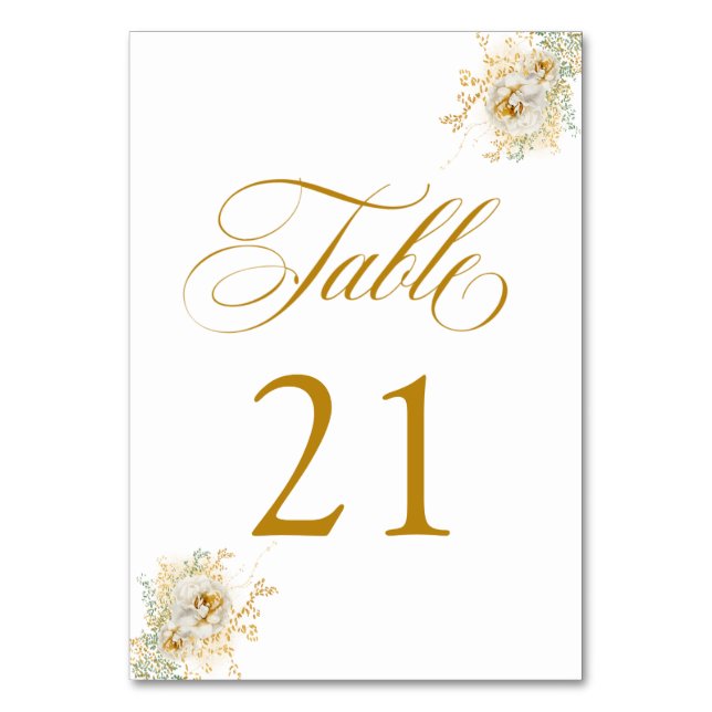 Numeração De Mesa Tabela de Casamento Floral de Script Dourado Elega (Frente)