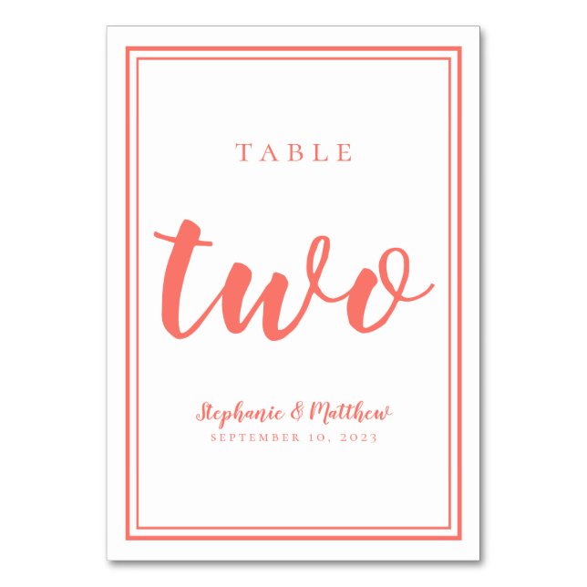 Numeração De Mesa Tabela de Casamento Número Dois Corais Simples e B (Frente)