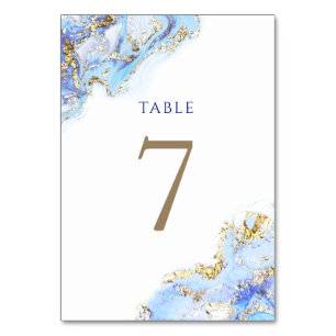 Numeração De Mesa tabela de tinta azul-aquarela Número 7