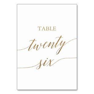 Numeração De Mesa Tabela Elegante de Caligrafia Dourada Número 26