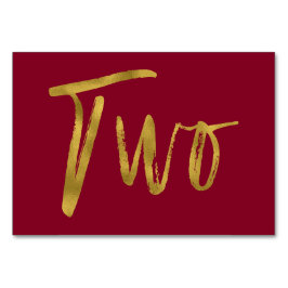 Numeração De Mesa Tabela Elegante Dourada e Borgonha Número Dois