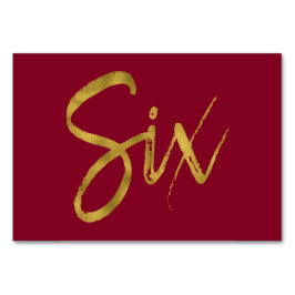 Numeração De Mesa Tabela Elegante Dourada e Borgonha Número Seis