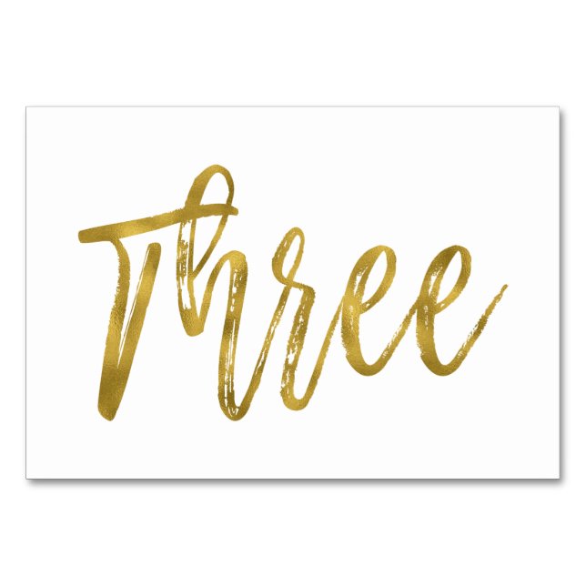 Numeração De Mesa Tabela Elegante Dourada e branca Número Três (Frente)