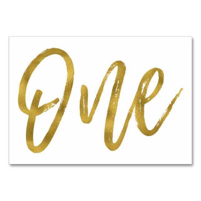 Numeração De Mesa Tabela Elegante Dourada e Branca Número Um (Frente)