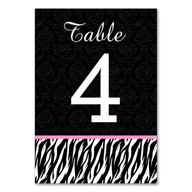 Numeração De Mesa Tabela Núm. de Casamento ZEBRA 4 com PINK (Frente)