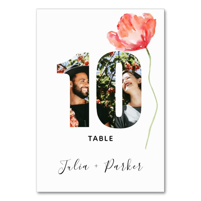 Numeração De Mesa Tabela Numerada 10 de Casamento Vermelho com Poppy (Frente)