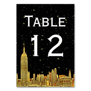Numeração De Mesa Tabela NYC Skyline Starry Sky Dourada Número DIY B