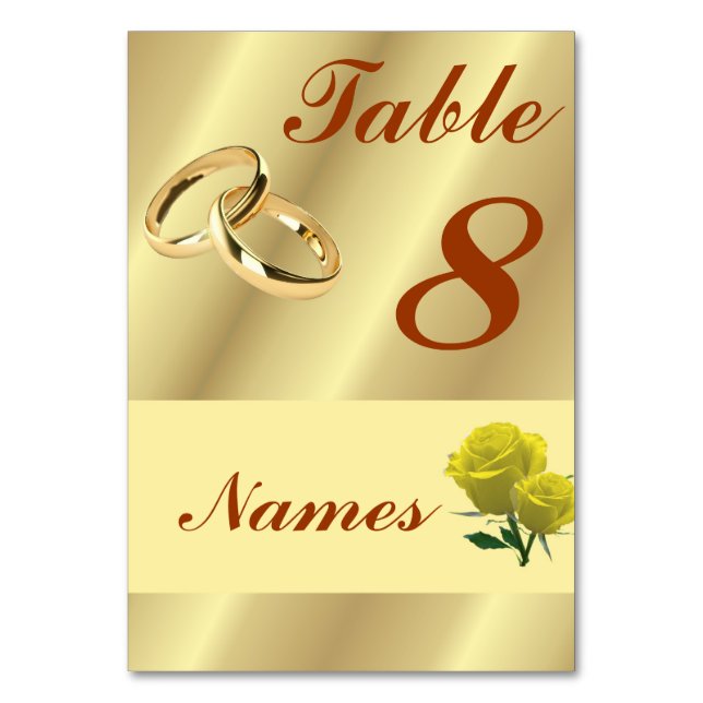 Numeração De Mesa Tabelas de anéis de casamento Dourados (Frente)