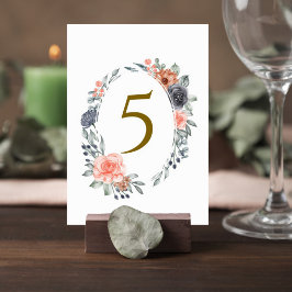 Numeração De Mesa Table Number Card with Soft Peach & Blue Flowers