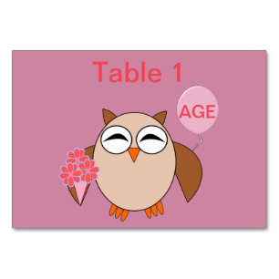 Numeração De Mesa Tablecard de Coruja de Aniversário com Idade Perso