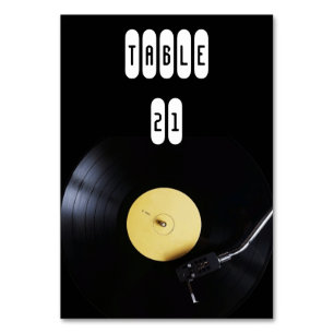 Numeração De Mesa TableCard: Disco de Vinil no Toca-Discos. Tema Ret