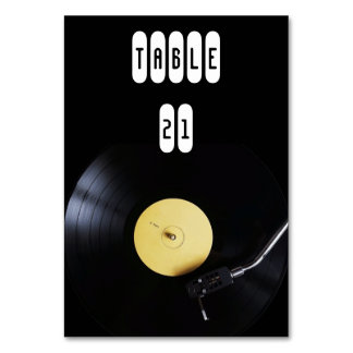 Numeração De Mesa TableCard: Disco de Vinil no Toca-Discos. Tema Ret