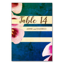 Tablecards Números de Tabela, Floral Azul Elegante