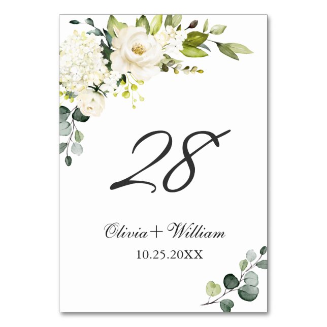 Numeração De Mesa Tabula De Casamento Floral Elegante Eucalyptus Whi (Frente)