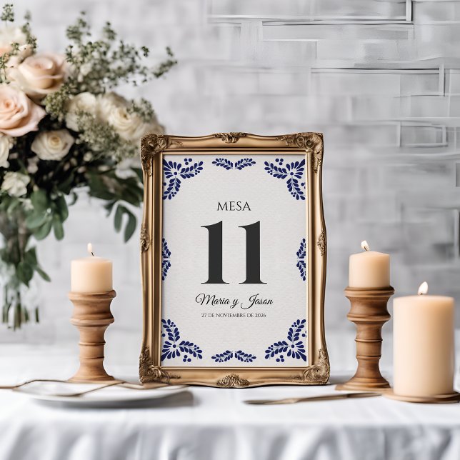 Numeração De Mesa Talavera Black Floral Minimalist Spanish Wedding (Talavera Black Floral Minimalist Spanish Wedding Table Number)